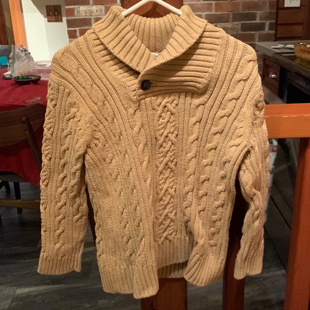 Janie and Jack tan dressy sweater with brown collar button